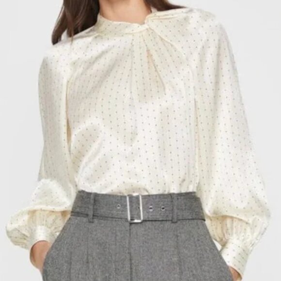 Club Monaco Small Polka Dot Mock Neck Silk Charmeuse Blouse - Picture 1 of 8